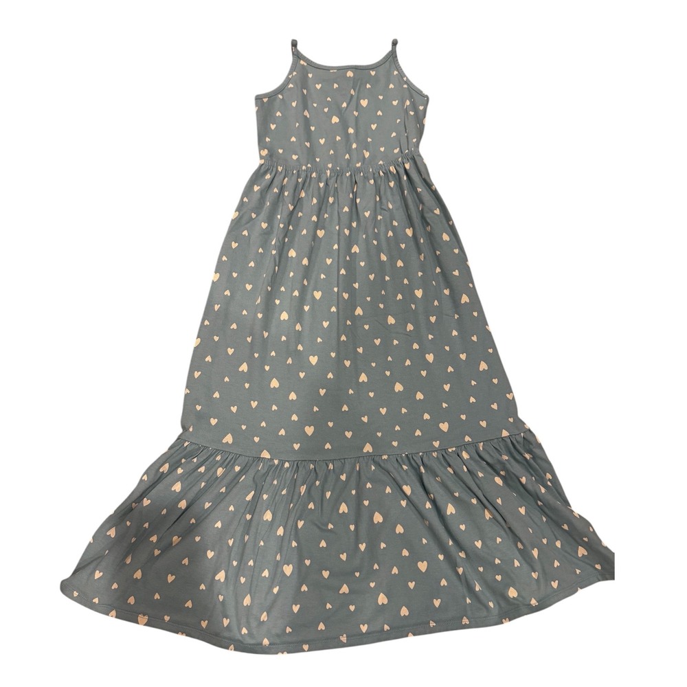 Cat & Jack Heart Print Tiered Maxi Dress Size L Blue Green Summer Vacation Beach